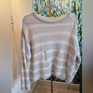 Light Blue Striped Destroyed Sweater Size M